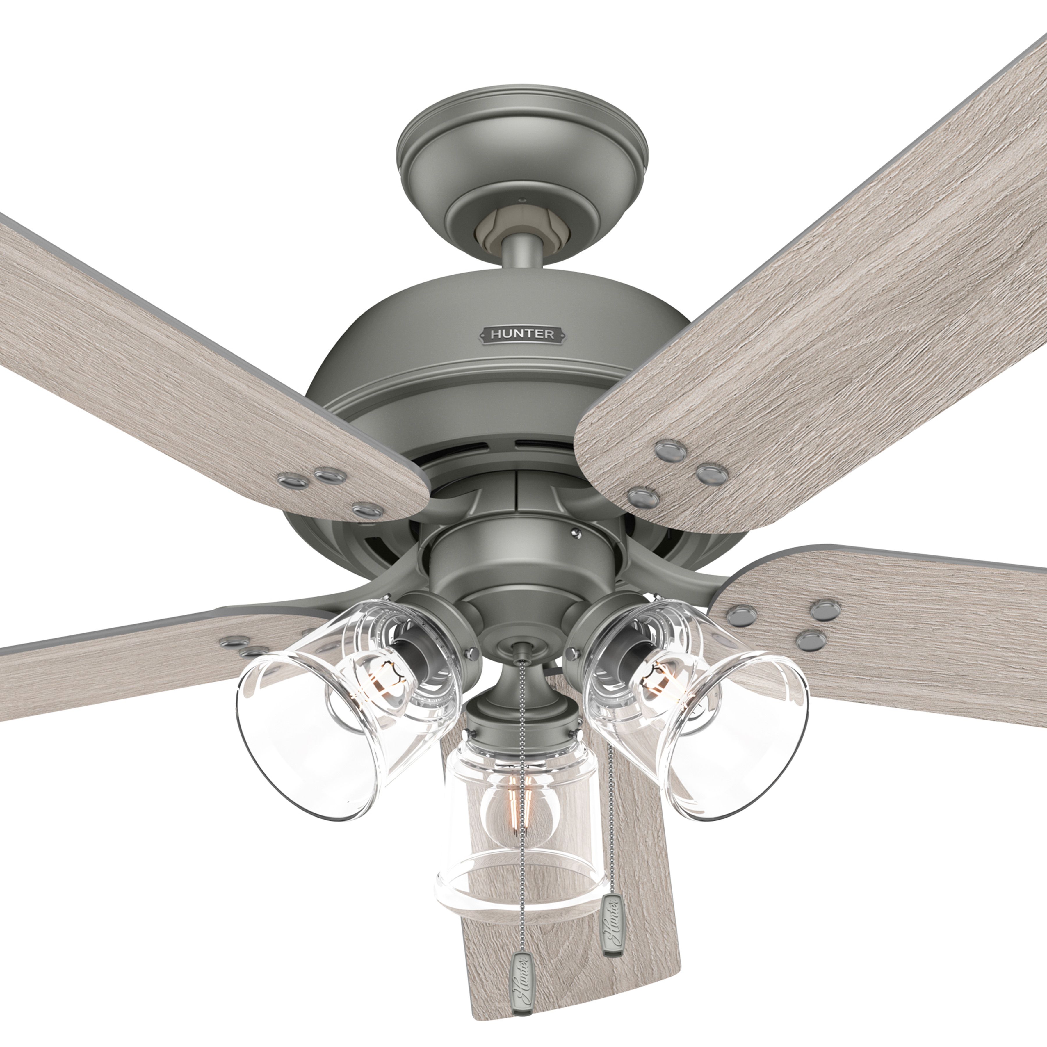 Hunter Fan 52 Inch Matte Silver Ceiling Fan with LED Lights and Pull Chains for Living room, Bedroom, Basement, Kitchen, office (Certified Refurbished)