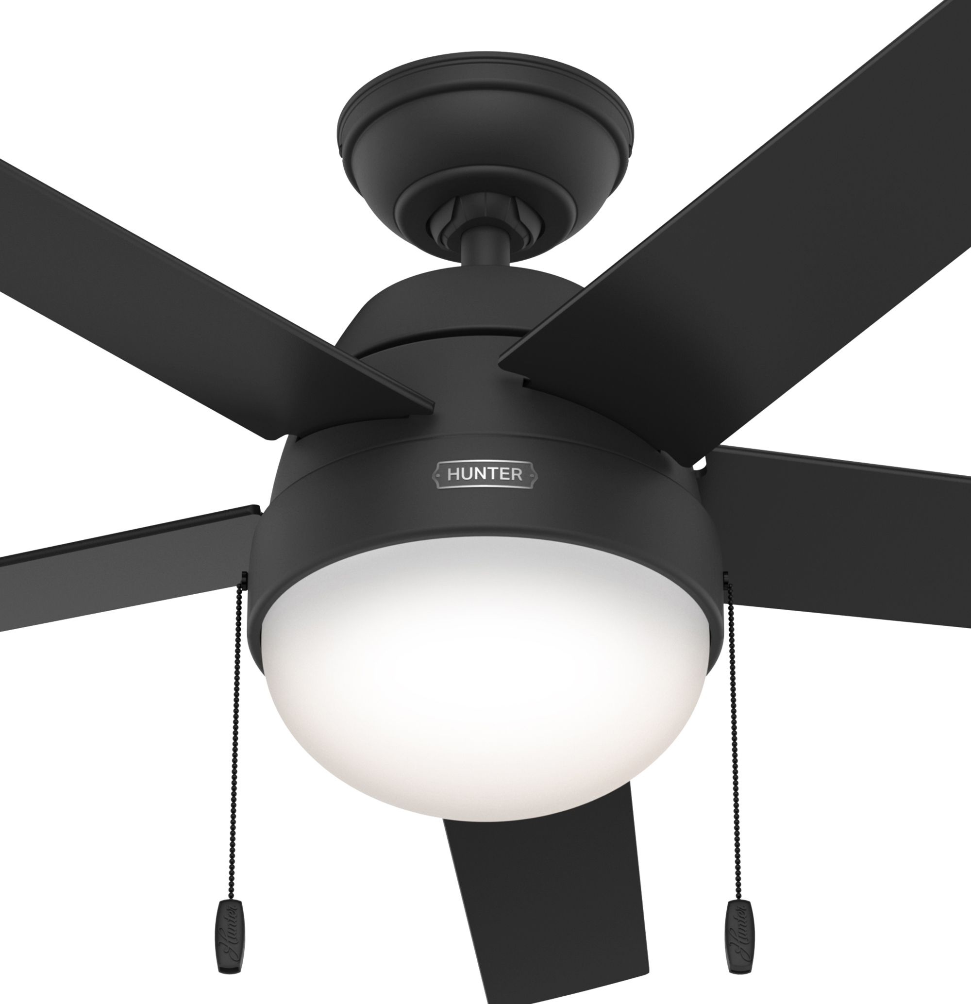 Hunter Fan 52 inch Casual Matte Black Indoor Ceiling Fan with Light Kit and Pull Chain (Certified Refurbished)