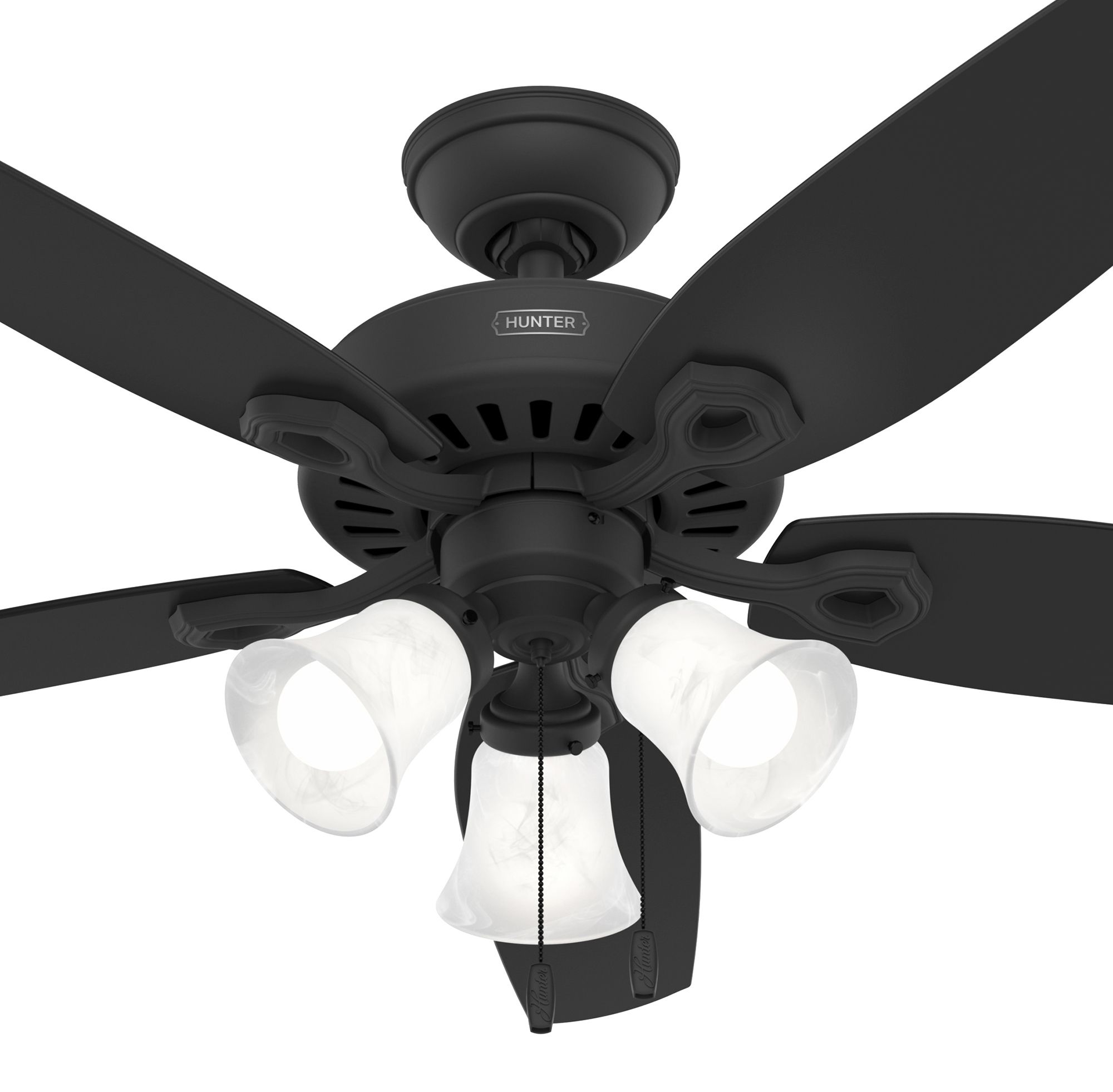 Hunter Fan 52 inch Casual Matte Black Indoor Ceiling Fan with LED Light and Pull Chain (Certified Refurbished)