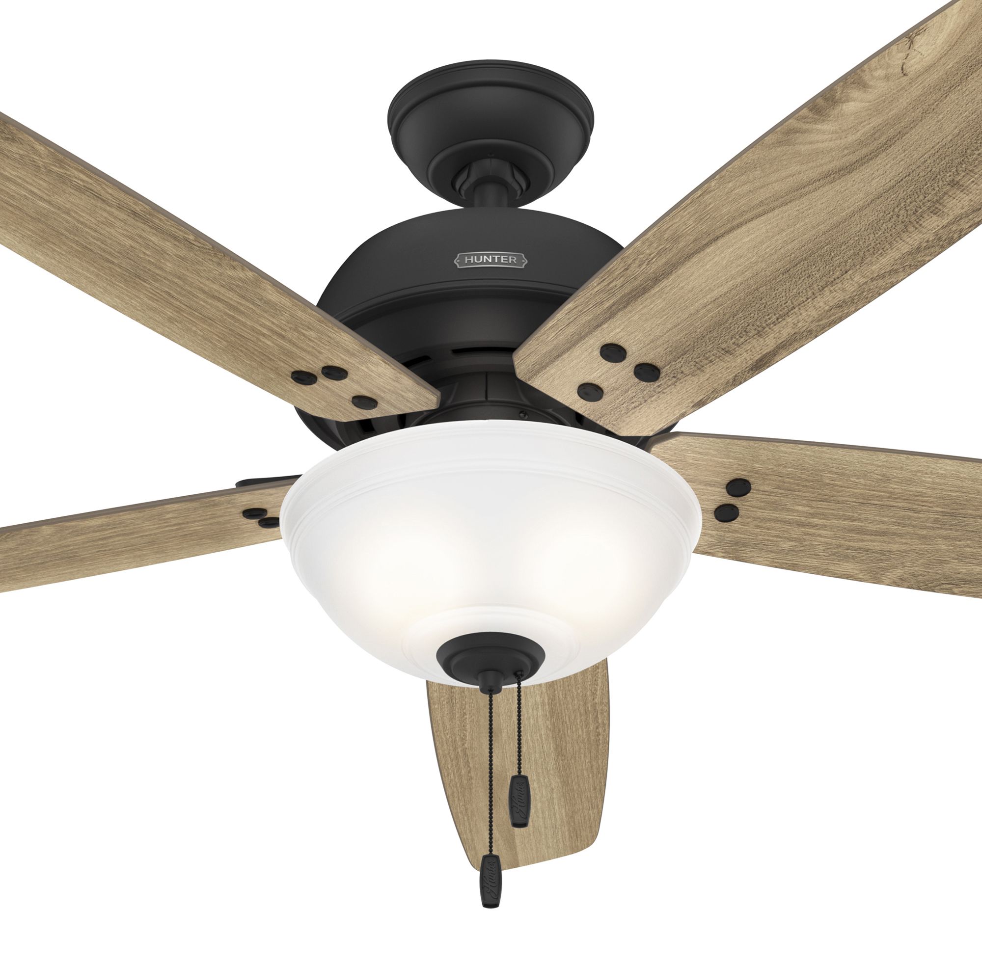 Hunter Fan 60 inch Casual Matte Black Indoor Ceiling Fan with LED Light Kit and Pull Chain (Certified Refurbished)
