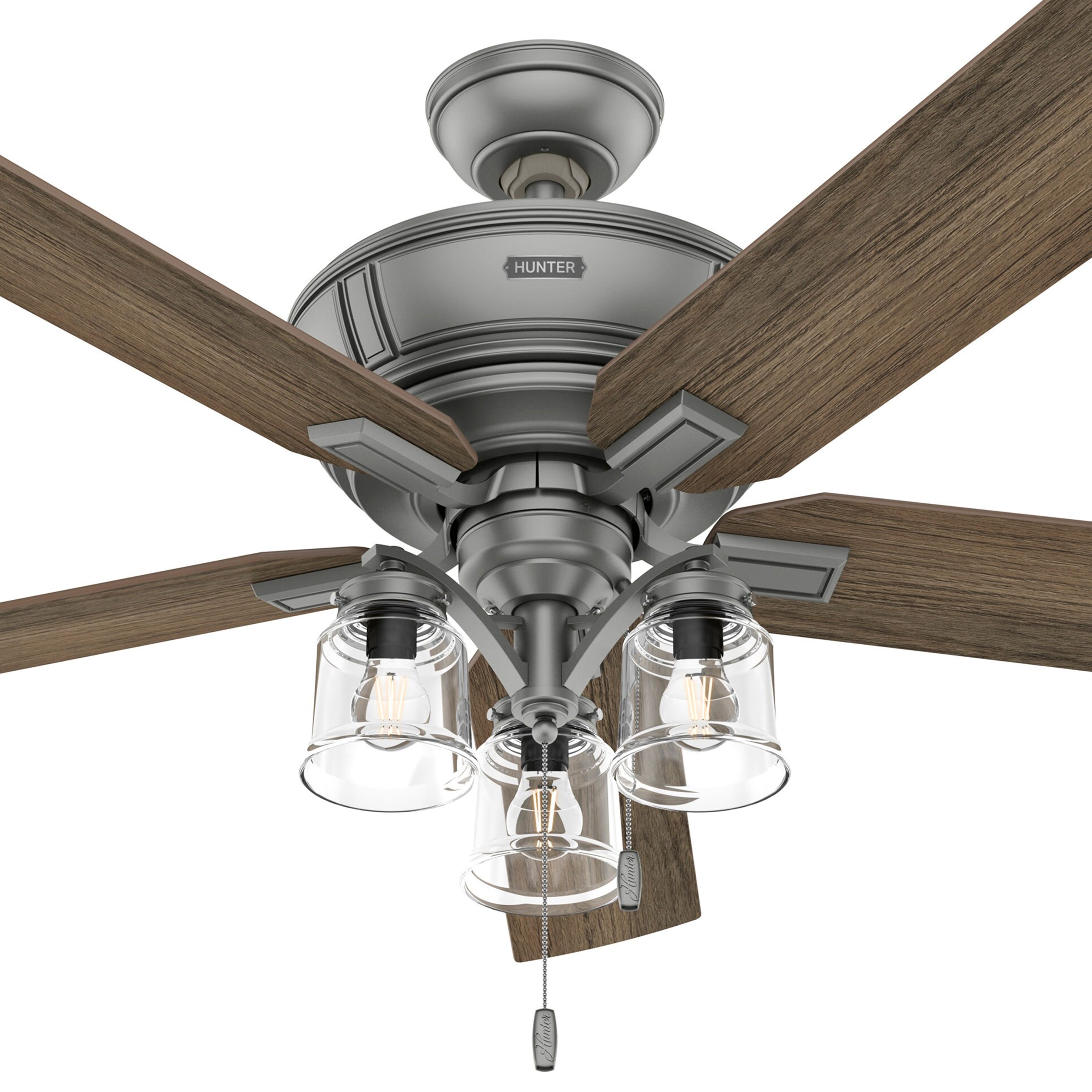 Hunter Fan 54 inch Matte Silver Indoor Ceiling Fan with Light and Pull Chain for Bedroom, Living Room, Office, Kitchen (Certified Refurbished)
