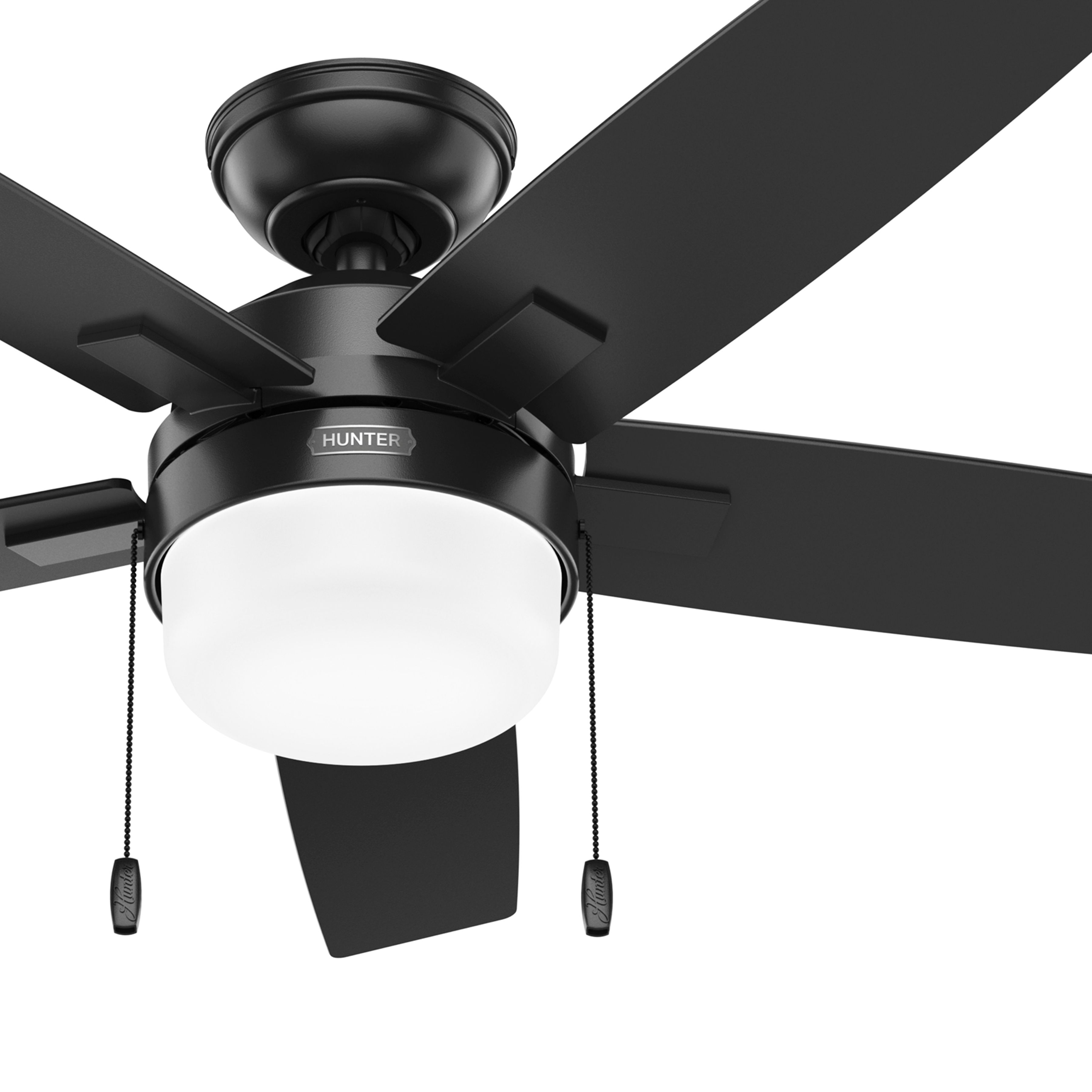 Hunter Fan 44 inch Indoor Casual Matte Black Ceiling Fan with Light Kit and Pull Chain (Certified Refurbished)