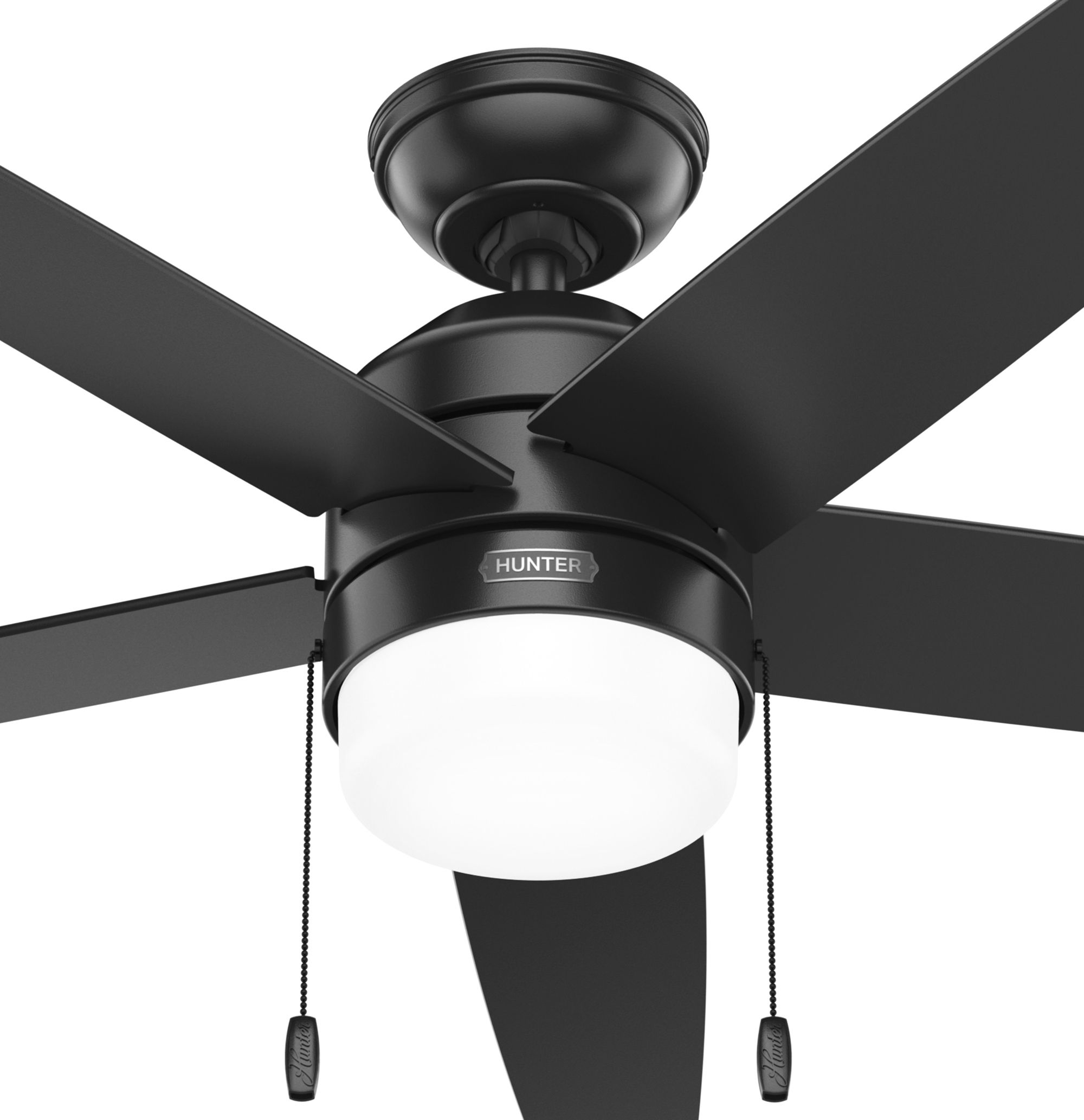 Hunter Fan 52 inch Casual Matte Black Ceiling Fan with Light Kit and Pull Chain (Certified Refurbished)