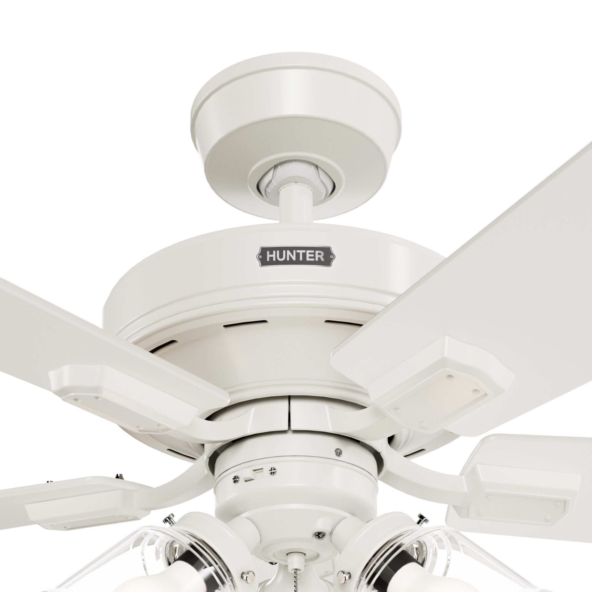 Hunter Fan 52 Inch White Ceiling Fan with Light and Pull Chain, indoor ceiling fan for Bedroom, Living Room/Family Room, Dining Room, Kitchen, Office (Certified Refurbished)