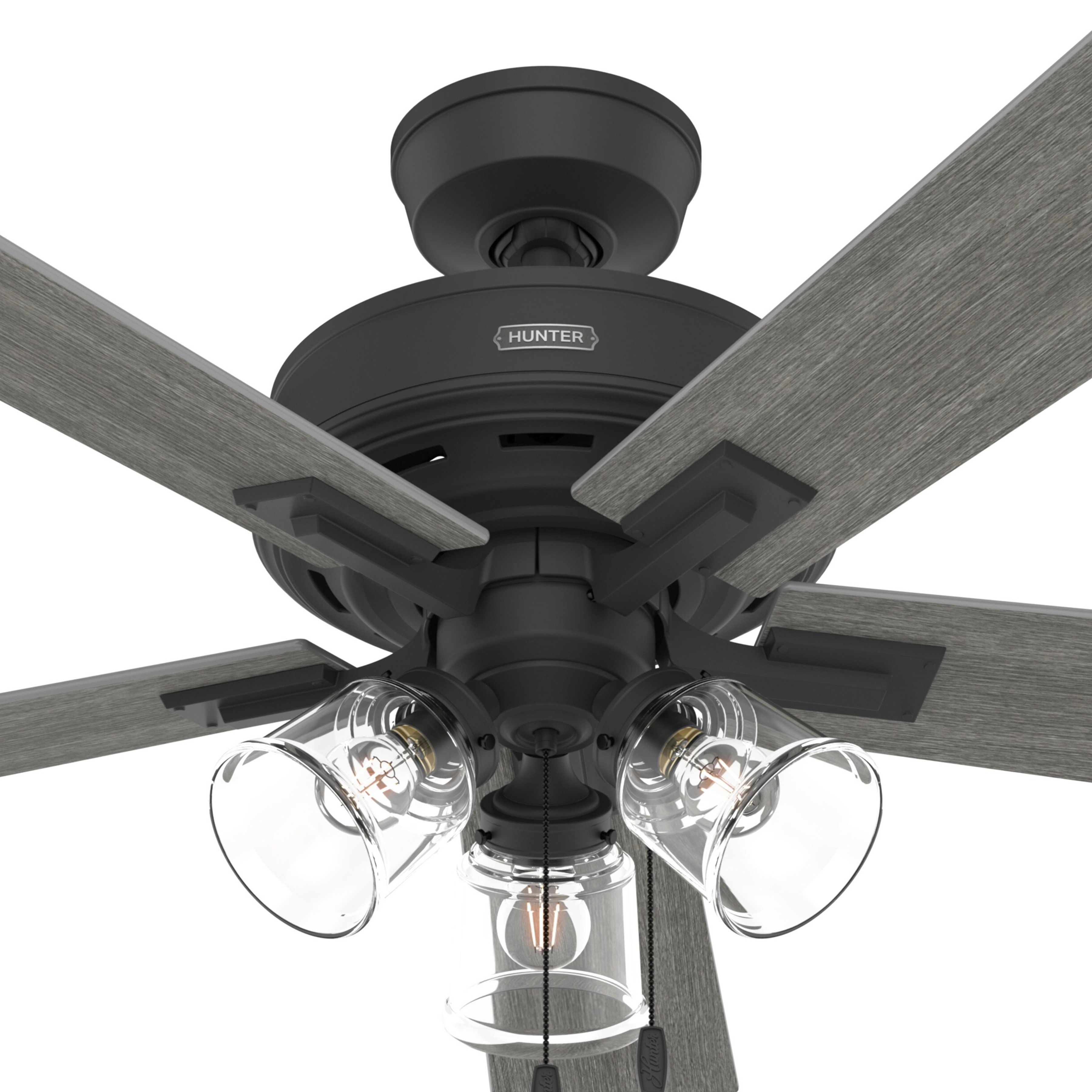 Hunter Fan 52 Inch Matte Black Ceiling Fan with Light and Pull Chain for Bedroom, Dining Room, Kitchen, Office (Certified Refurbished)