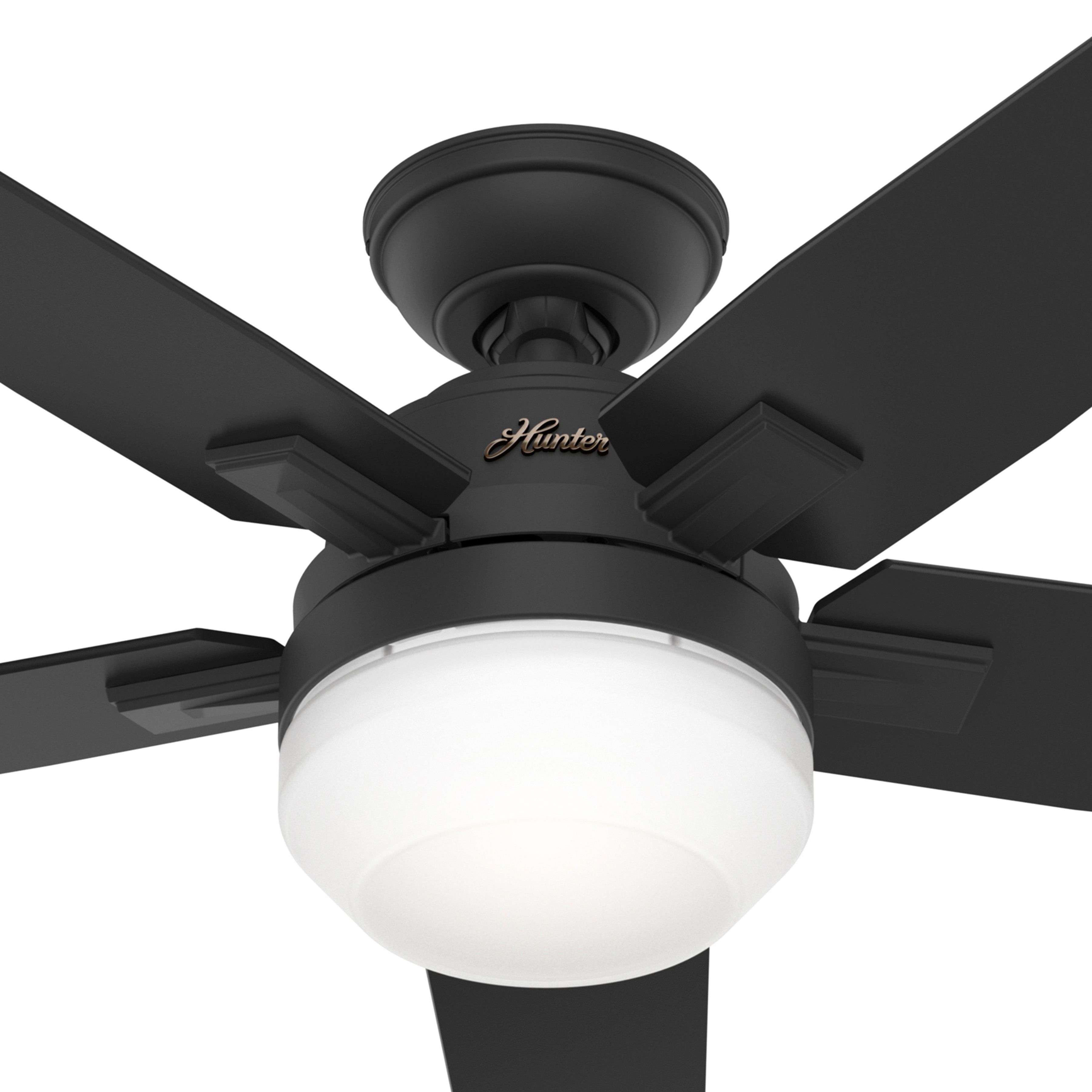 Hunter Fan 52 inch Matte Black Ceiling Fan with LED Light and Remote Control for Bedroom, Living Room/Family Room, Office, Basement, Kitchen, Dining Room (Certified Refurbished)