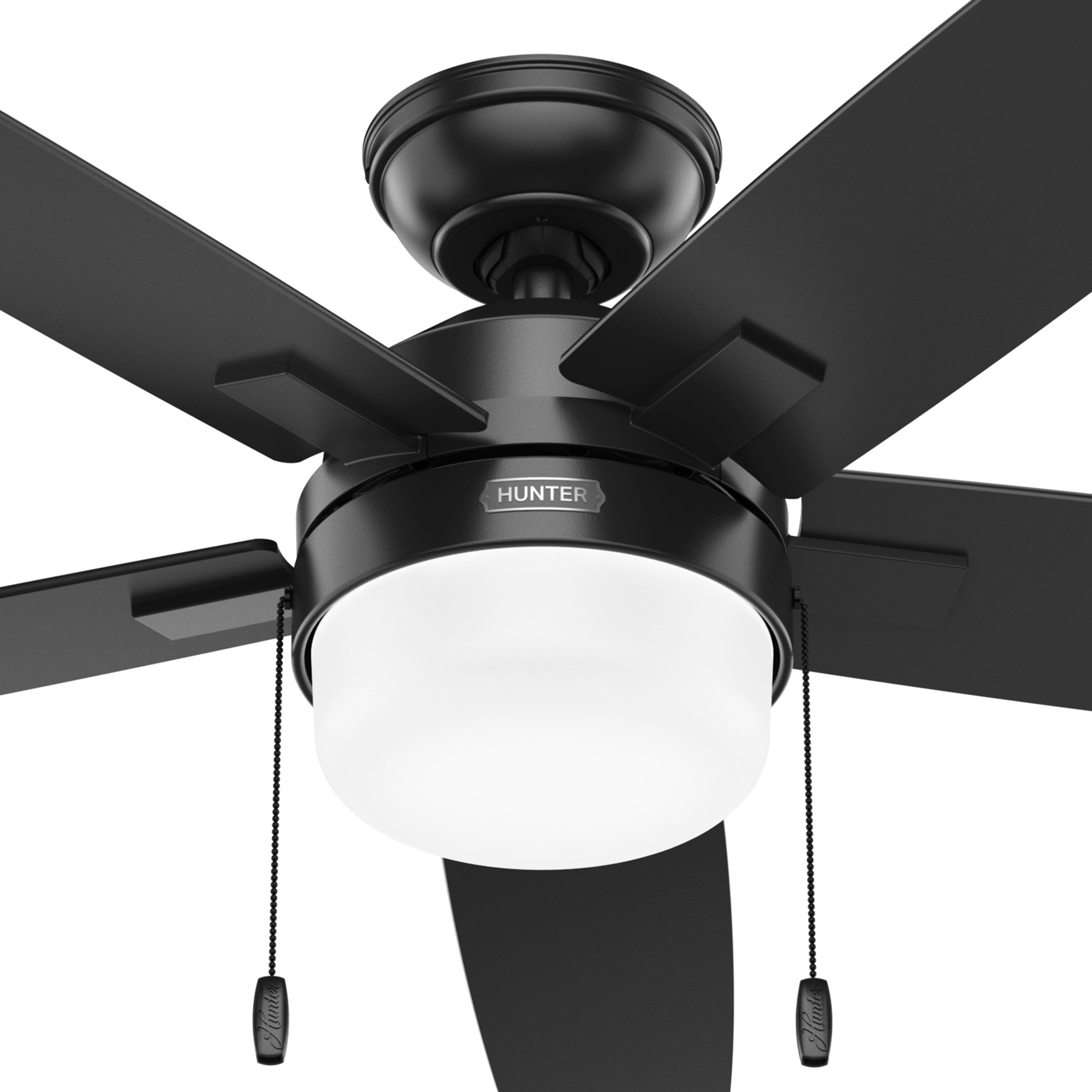 Hunter Fan 52 Inch Matte Black Indoor Ceiling fan with LED Light and Pull Chain for Bedroom, Living Room, Office, Dining Room, Kitchen, Basement(Certified Refurbished)