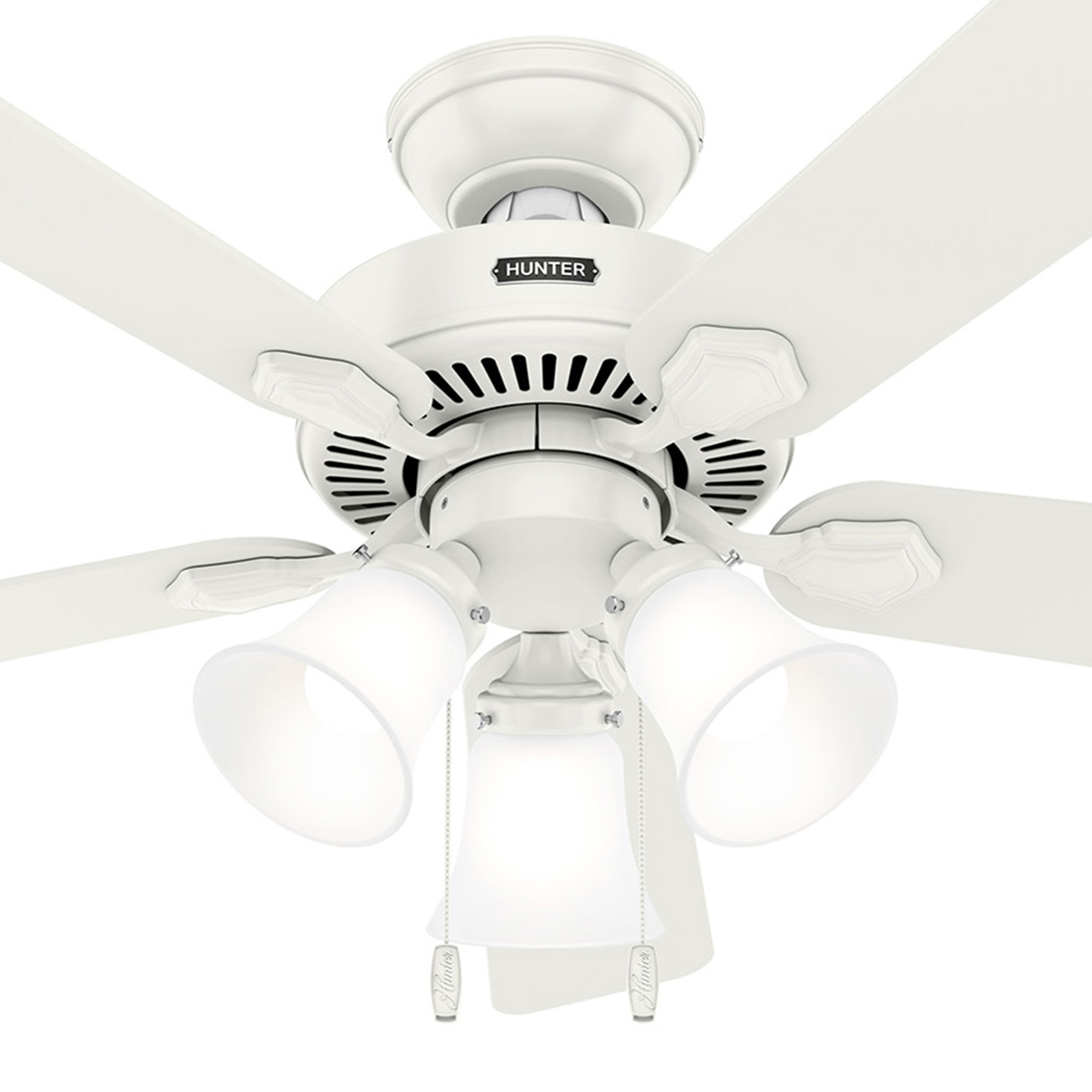 Hunter Fan 44 inch Fresh White Indoor Ceiling Fan with Light and Pull Chain for Bedroom, Living Room, Office, Kitchen,  Basement(Certified Refurbished)