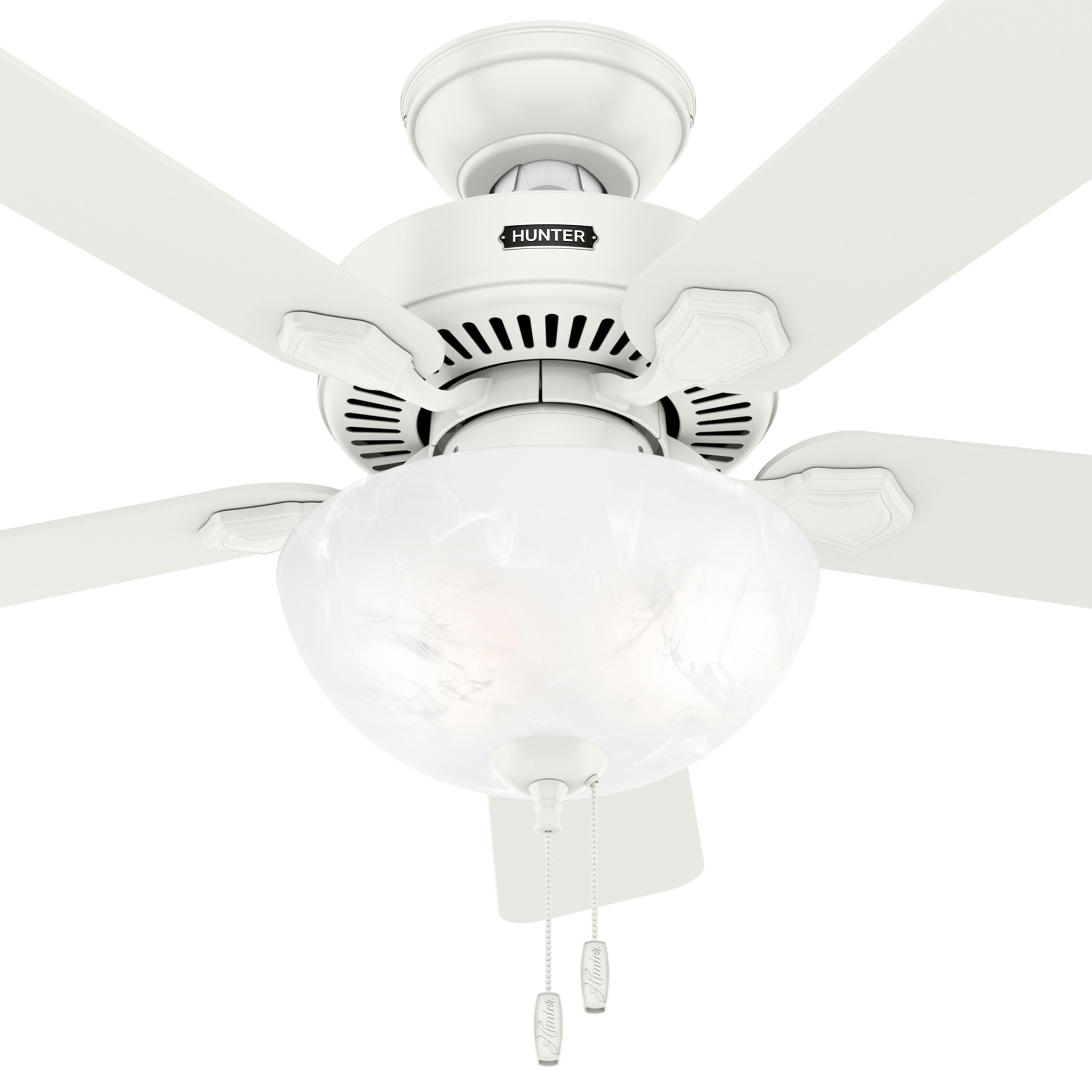 Hunter Fan 44 Inch Fresh White Indoor Ceiling fan with LED Light and Pull Chain for Bedroom, Living Room, Office, Basement, Kitchen, Dining Room (Certified Refurbished)