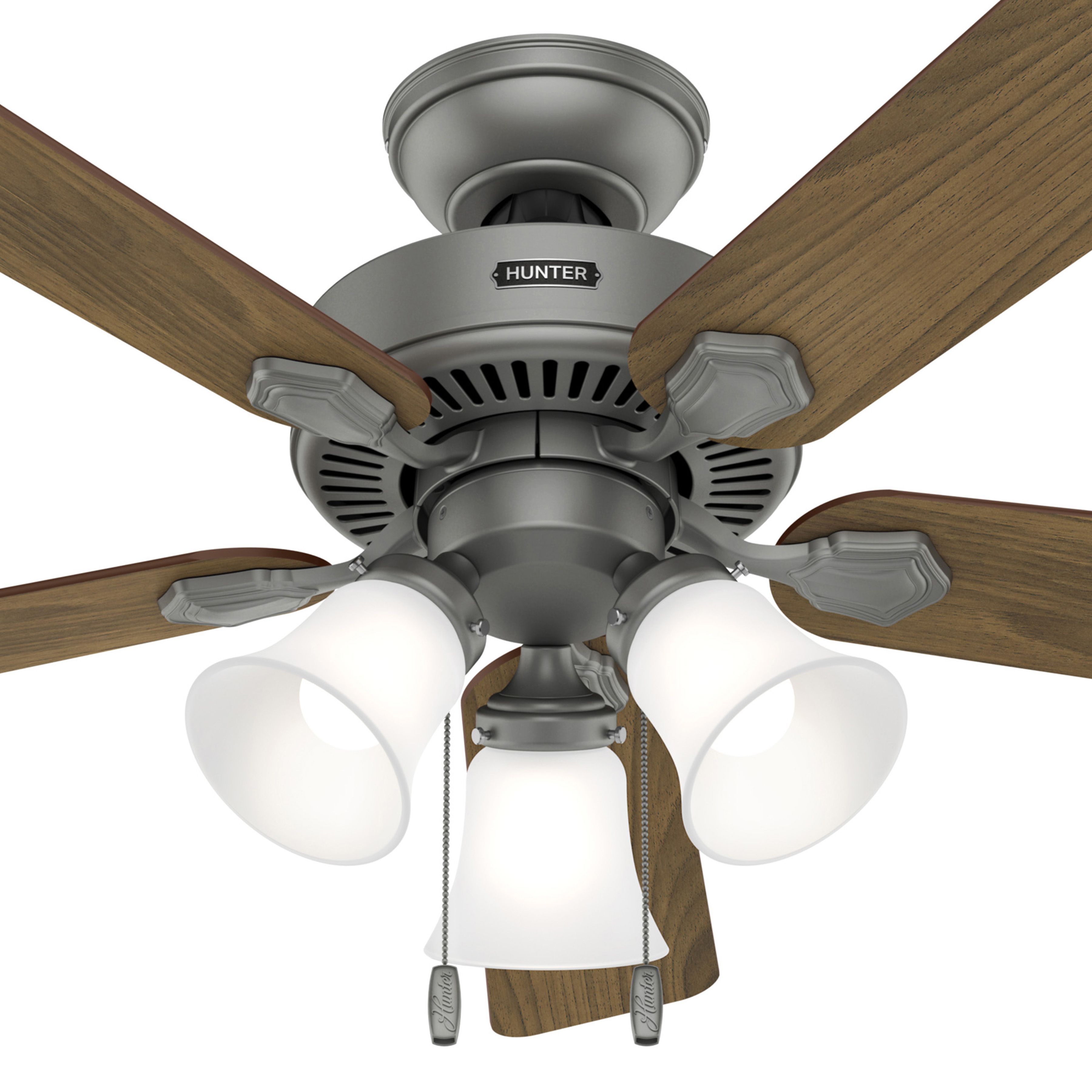 Hunter Fan 44 inch Matte Silver Indoor Ceiling Fan with Light and Pull Chain for Bedroom, Living Room, Office, Basement, Kitchen (Certified Refurbished)