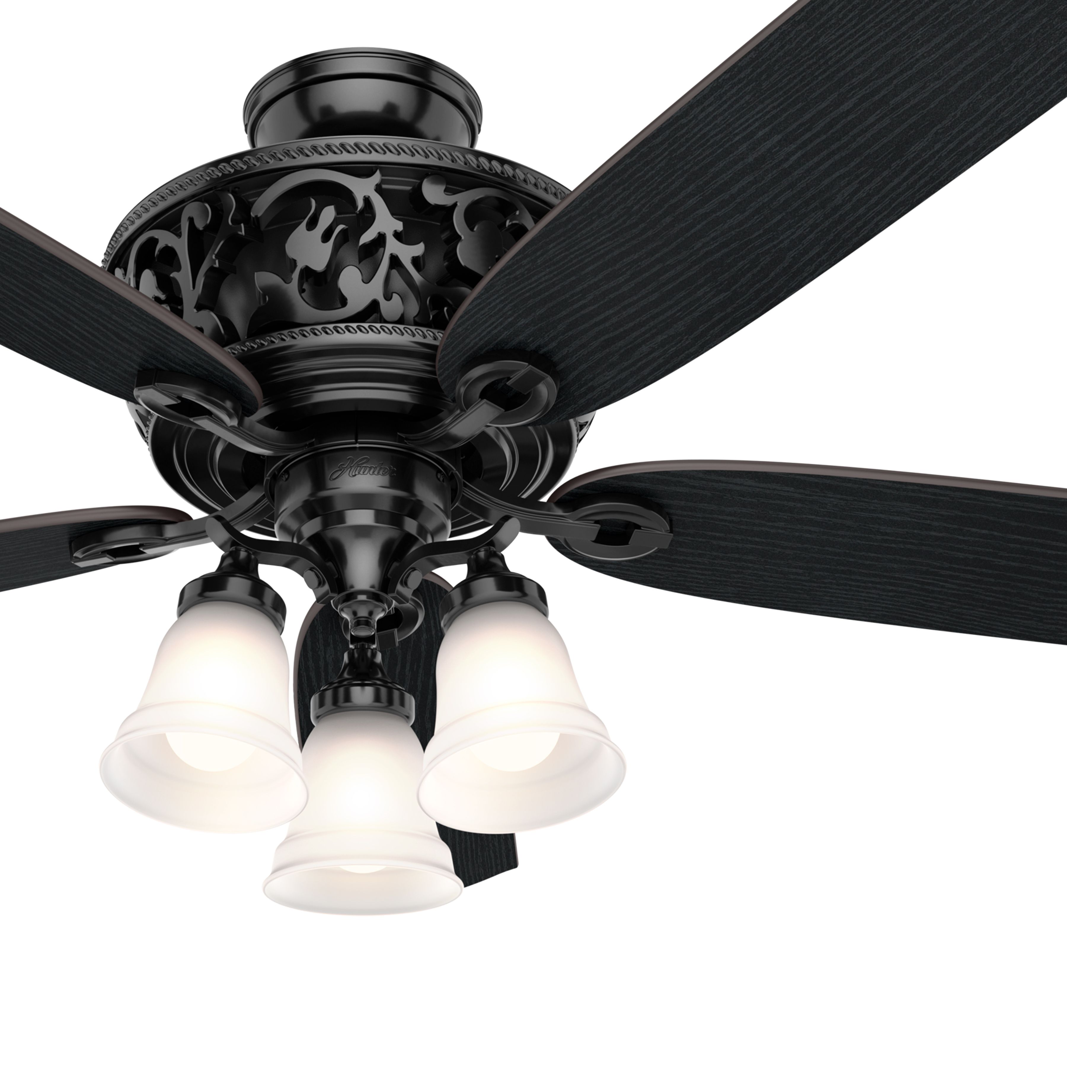 Hunter Fan 54 inch Glossy Black Ceiling Fan with LED Light & Remote Control, 5 Blade (Certified Refurbished)