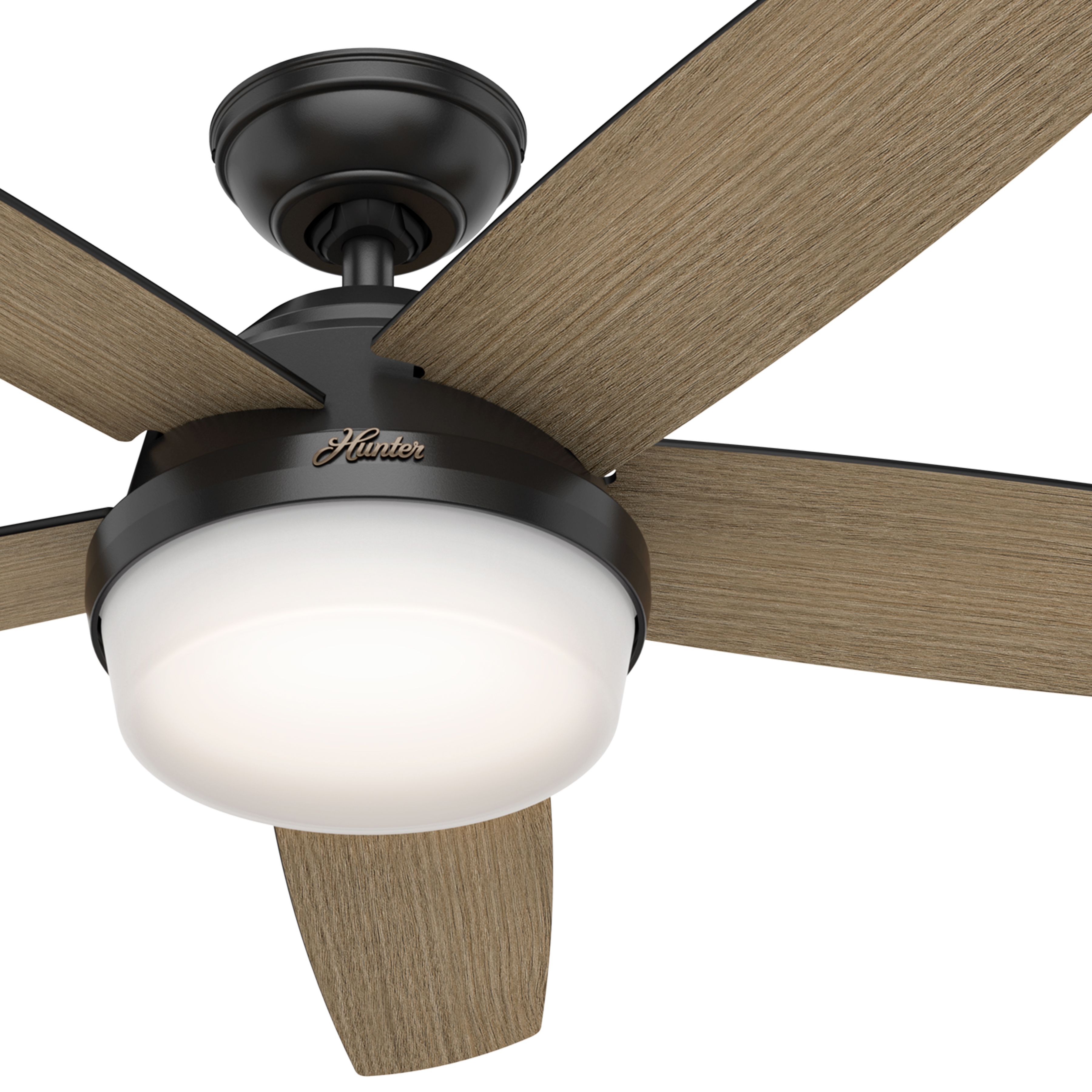 Hunter Fan 52 inch Contemporary Matte Black Indoor Ceiling Fan with Light Kit and Remote Control (Renewed)