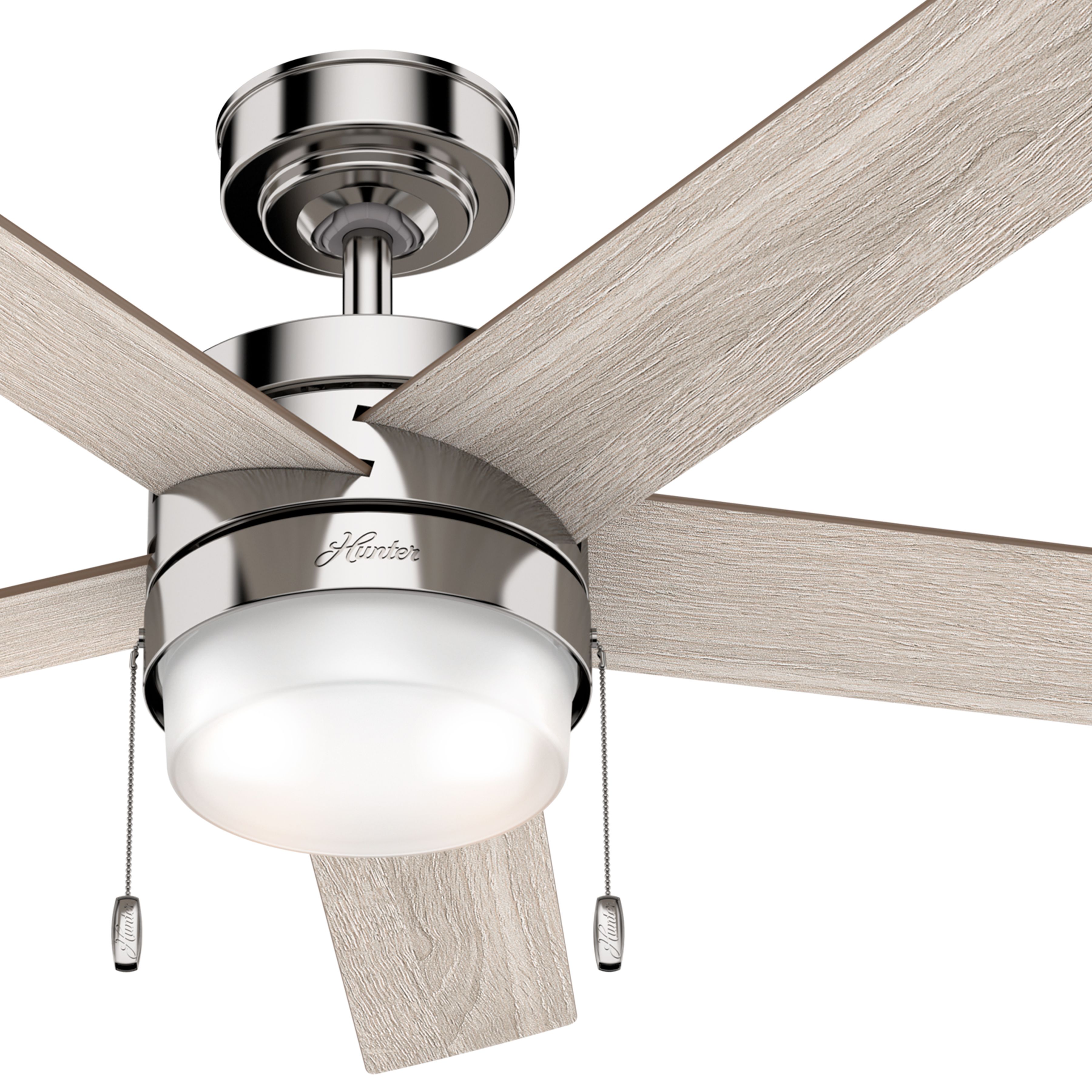 Hunter Fan 52 inch Contemporary Indoor Polished Nickel Ceiling Fan with Light Kit (Renewed)