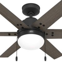 Hunter Fan 44 inch Farmhouse Style Matte Black Indoor Ceiling Fan with Lights and Pull Chain for Bedroom, Living Room/Family Room, Dining Room, Kitchen, Office (Certified Refurbished)