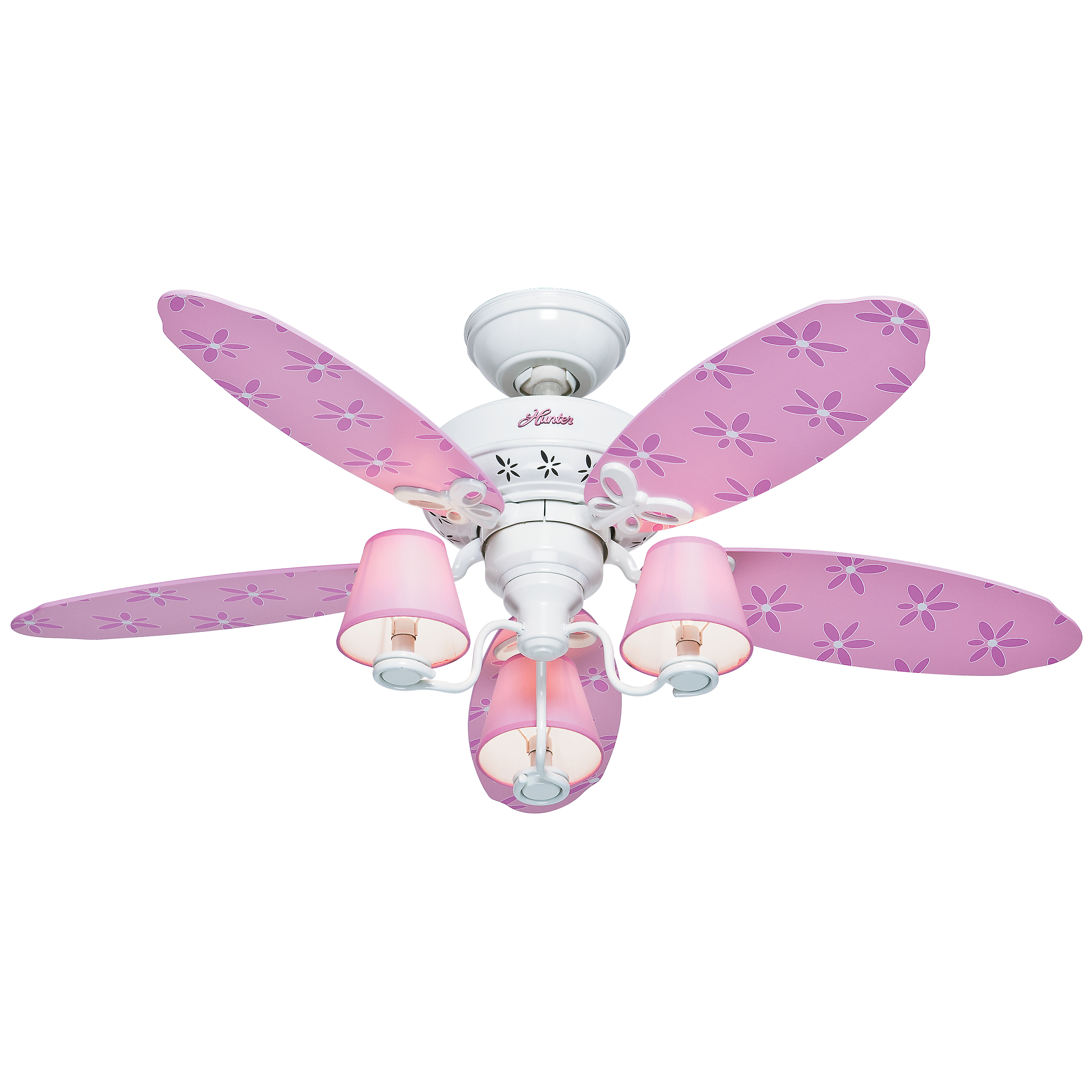 Hunter Fan 44 Inch Decorative Youth White Ceiling Fan With Pink Flower Design For Kids