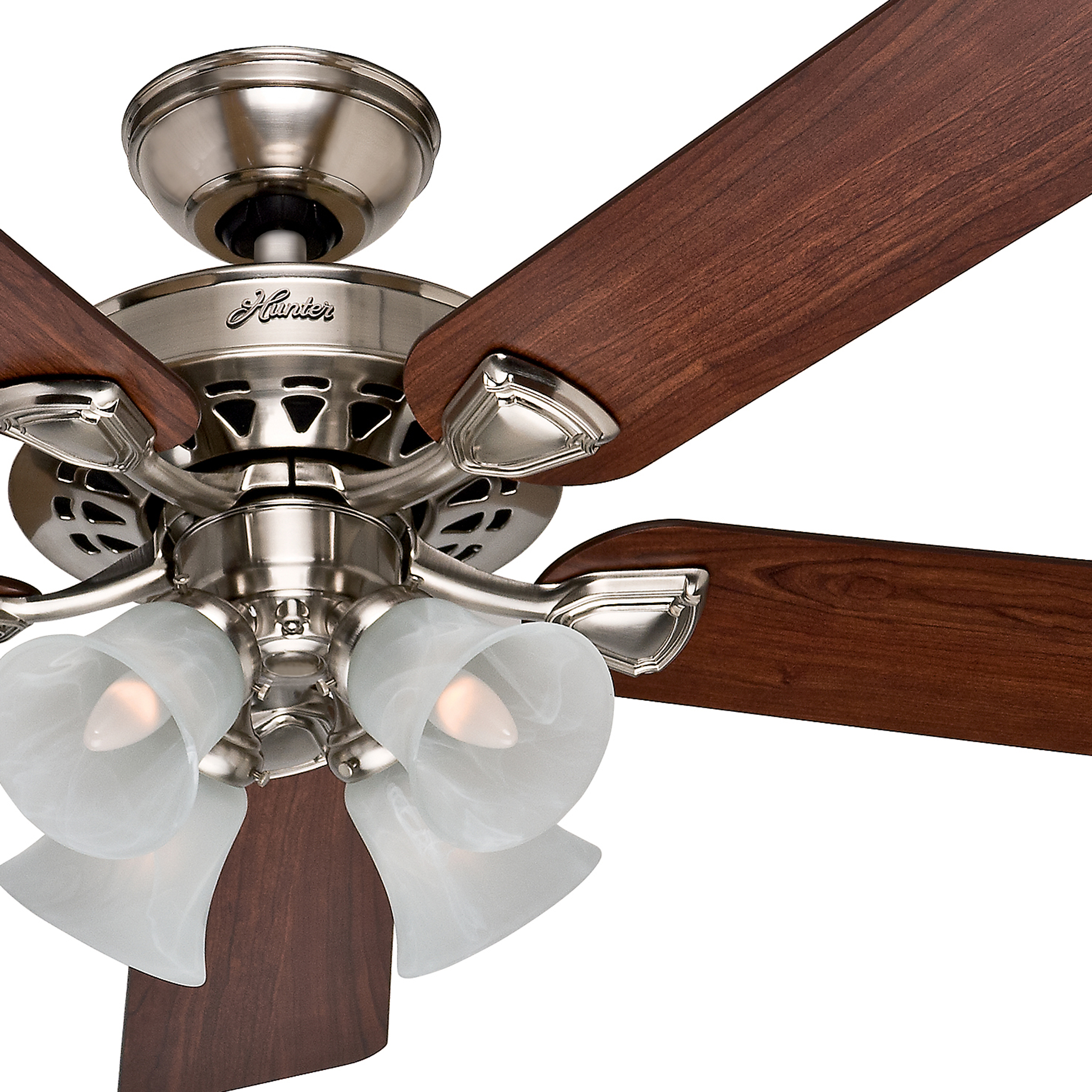 Hunter 52" Brushed Nickel Ceiling Fan with Cherry/Maple Blades and Light Kit 