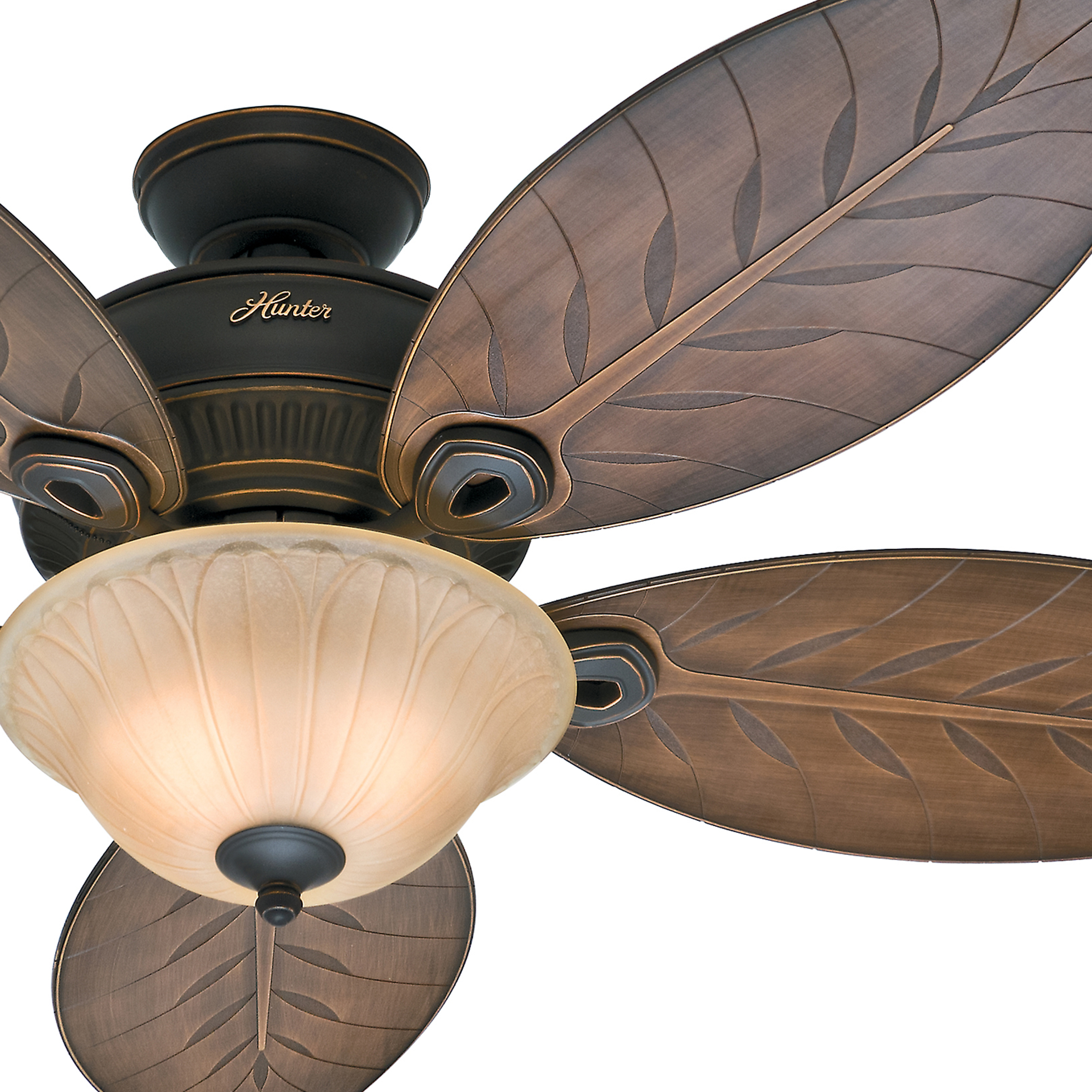 Ceiling Fan With Toffee Glass Light Kit, Leaf Blade Ceiling Fan