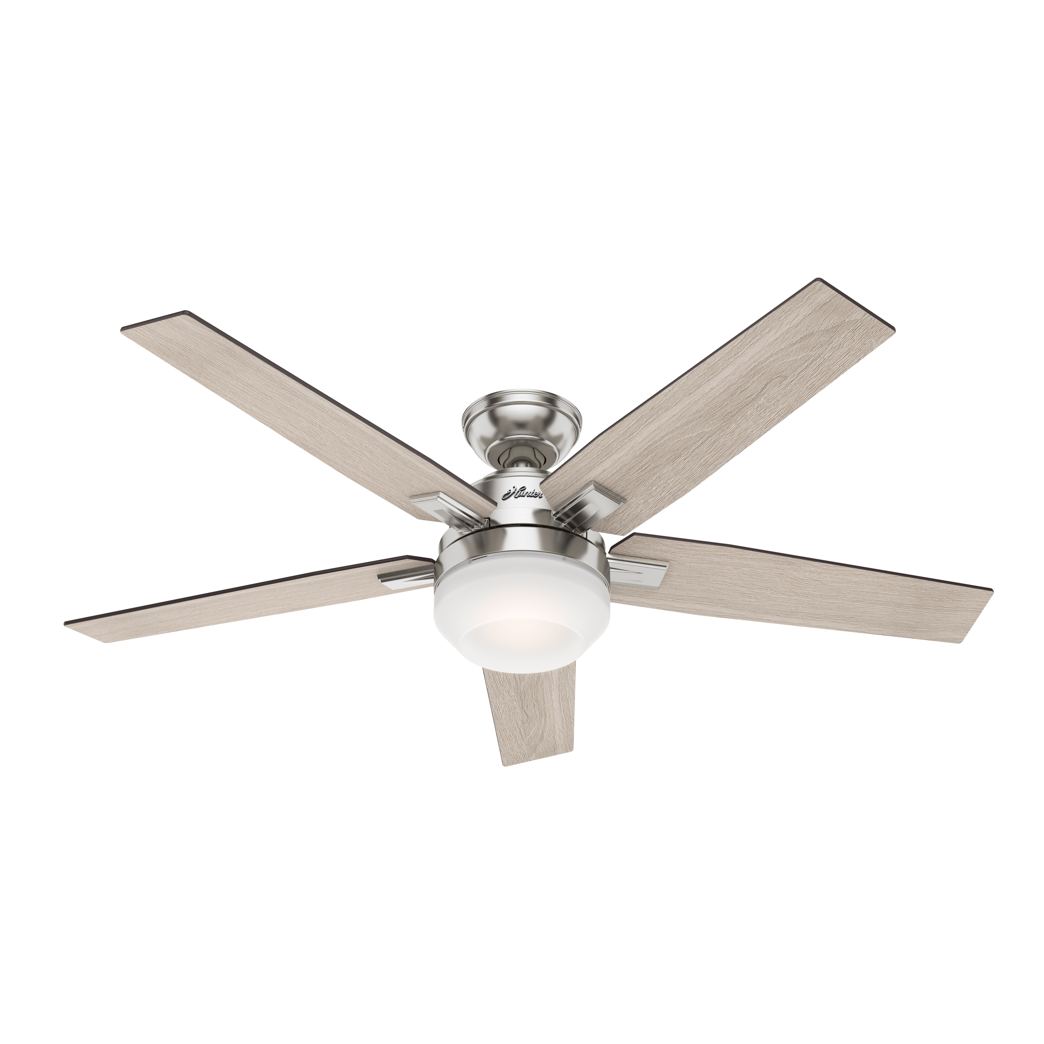 Hunter Fan 52 in Contemporary Polished Nickel Ceiling Fan w Light and Pull Chain 