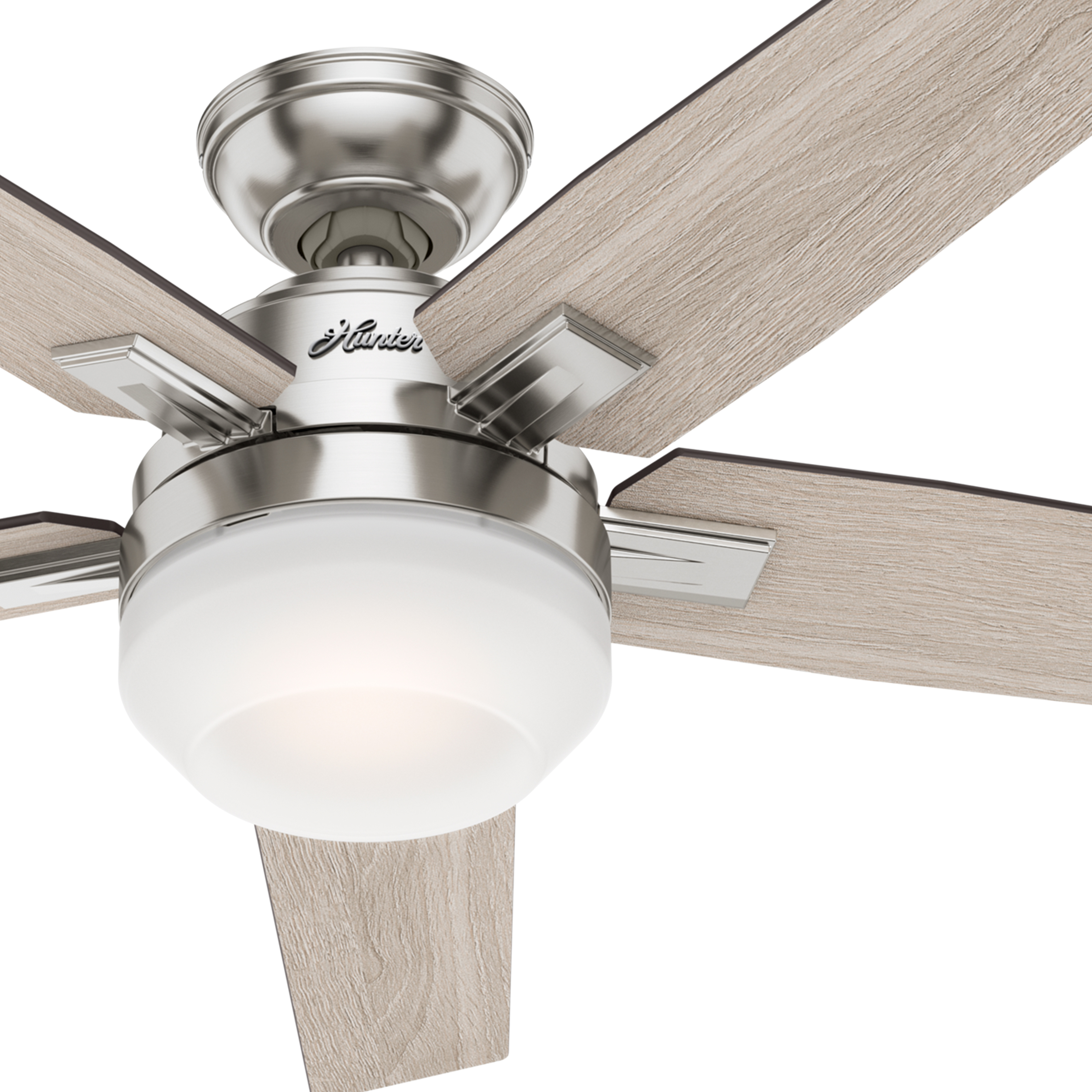 Hunter Fan 52 in Contemporary Polished Nickel Ceiling Fan w Light and Pull Chain 